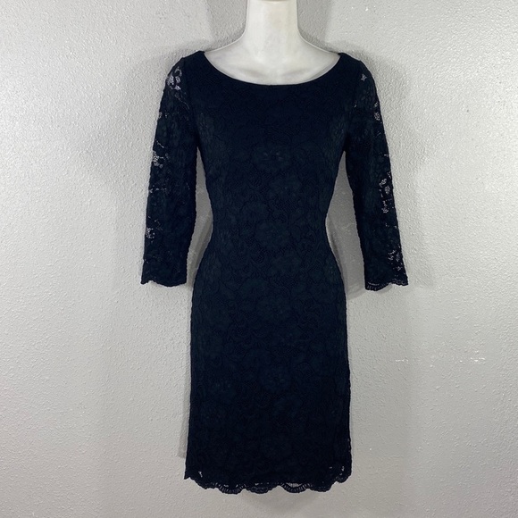 White House Black Market Black Lace 3/4 Sleeve Sheath Dress XXS DD2 - Picture 6 of 12
